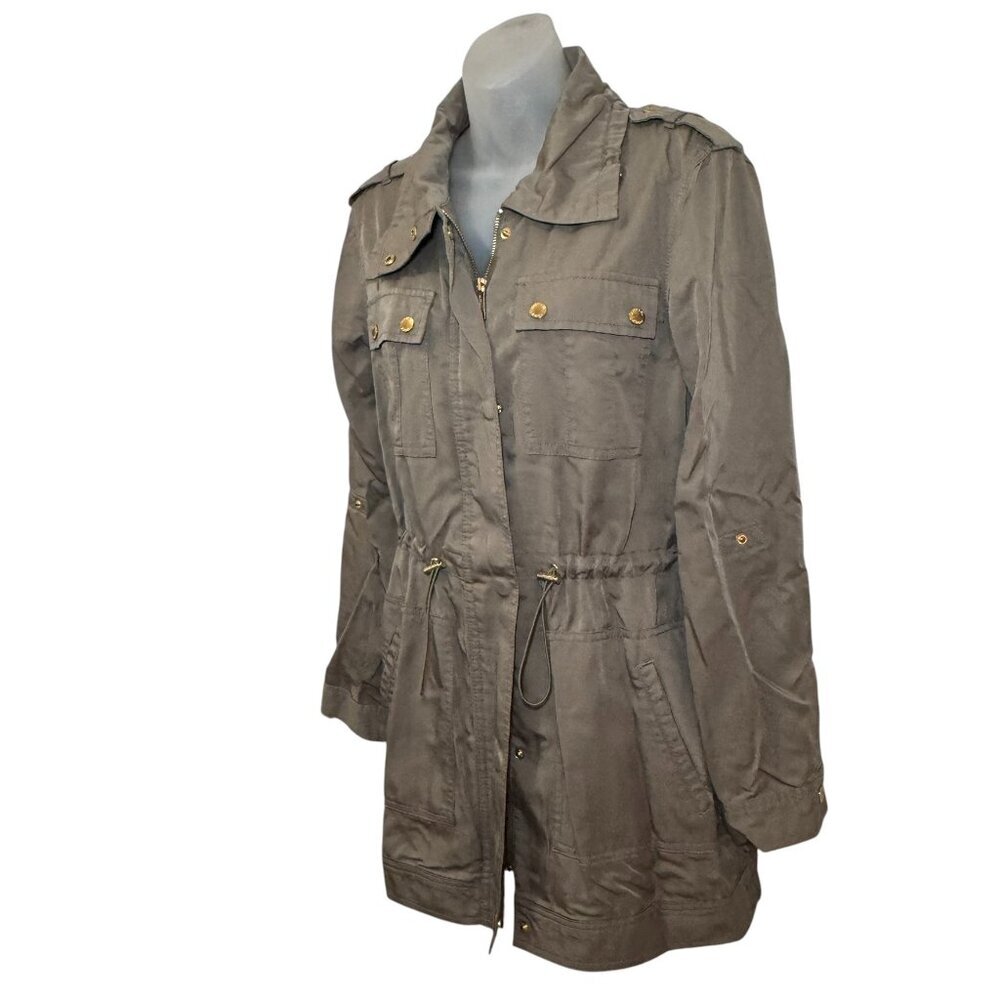 Michael Kors Anorak Coat Jacket Drawstring Waist Khaki Green Gold Hardware XS - Picture 3 of 11